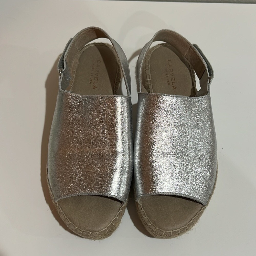 Carvela Kurt Geiger Women's Silver Leather‎ Espadrilles Sz 38 (US 8) Metallic - Picture 2 of 11